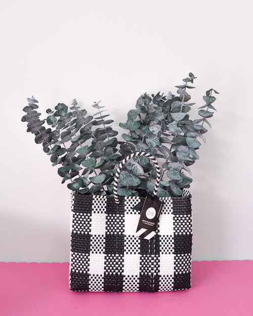 Bolsa artesanal oaxaqueña, con eucaliptos - Cuadros Blanco y Negro Abre La Puerta