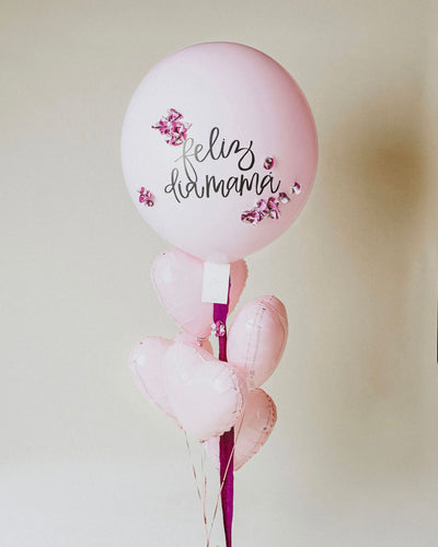 Abre La Puerta Orchid Giant Latex Balloon + Small Hearts Bouquet