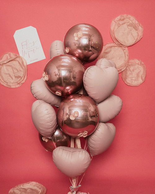 Bouquet 10 Corazones + 5 Orbz Rosegold - Mamá Un Amor Sin Manual Abre La Puerta