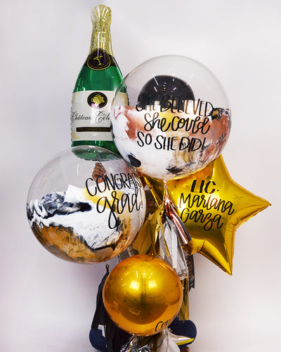 Abre La Puerta Bouquet Burbujas Gigantes + Champagne Bottle Balloon + Orbz + Giant Star