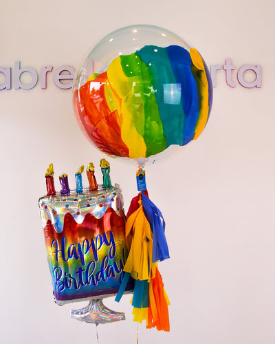 Abre La Puerta Burbuja Rainbow + Pastel de Cumpleaños holográfico