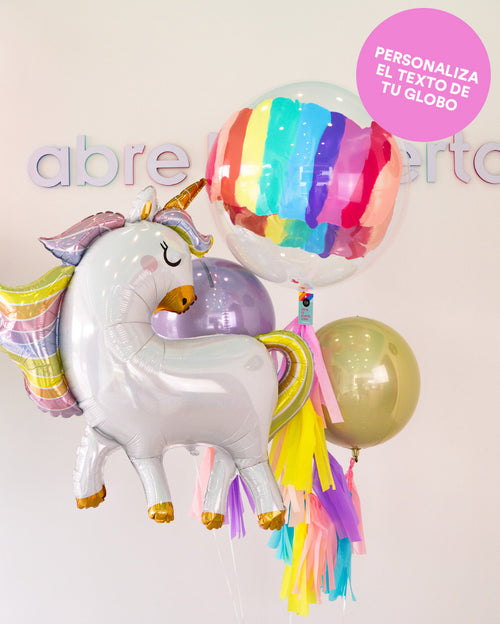 Burbuja Rainbow + Unicornio Pastel + Esferas Abre La Puerta
