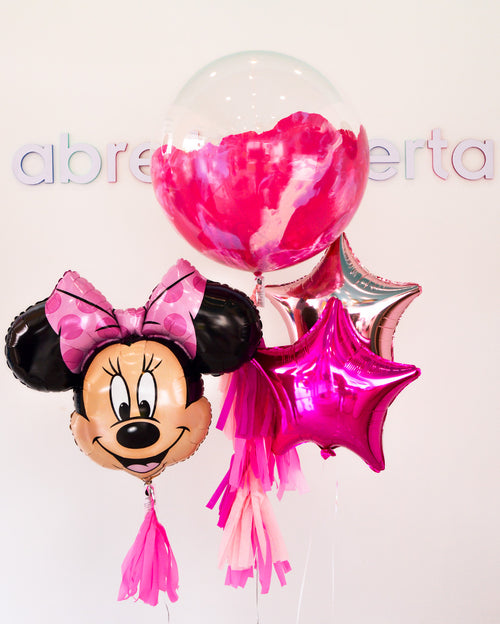 Burbuja Gigante + Estrellas + Minnie Mouse Moño Rosa Abre La Puerta